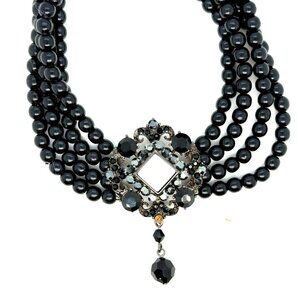 Black Beaded Multi Strand Choker Necklace